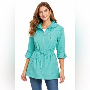 Jones New York Women's Teal Raincoat Jacket Windbreaker size Large